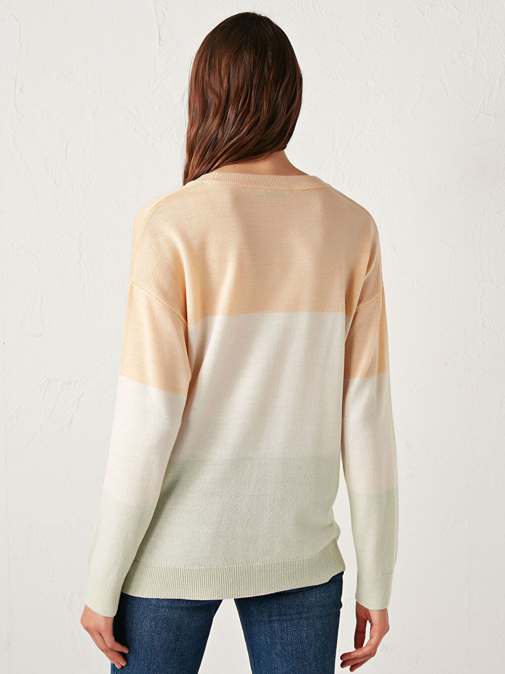 Mercan Bisiklet Yaka Renk Bloklu Triko Kazak-4