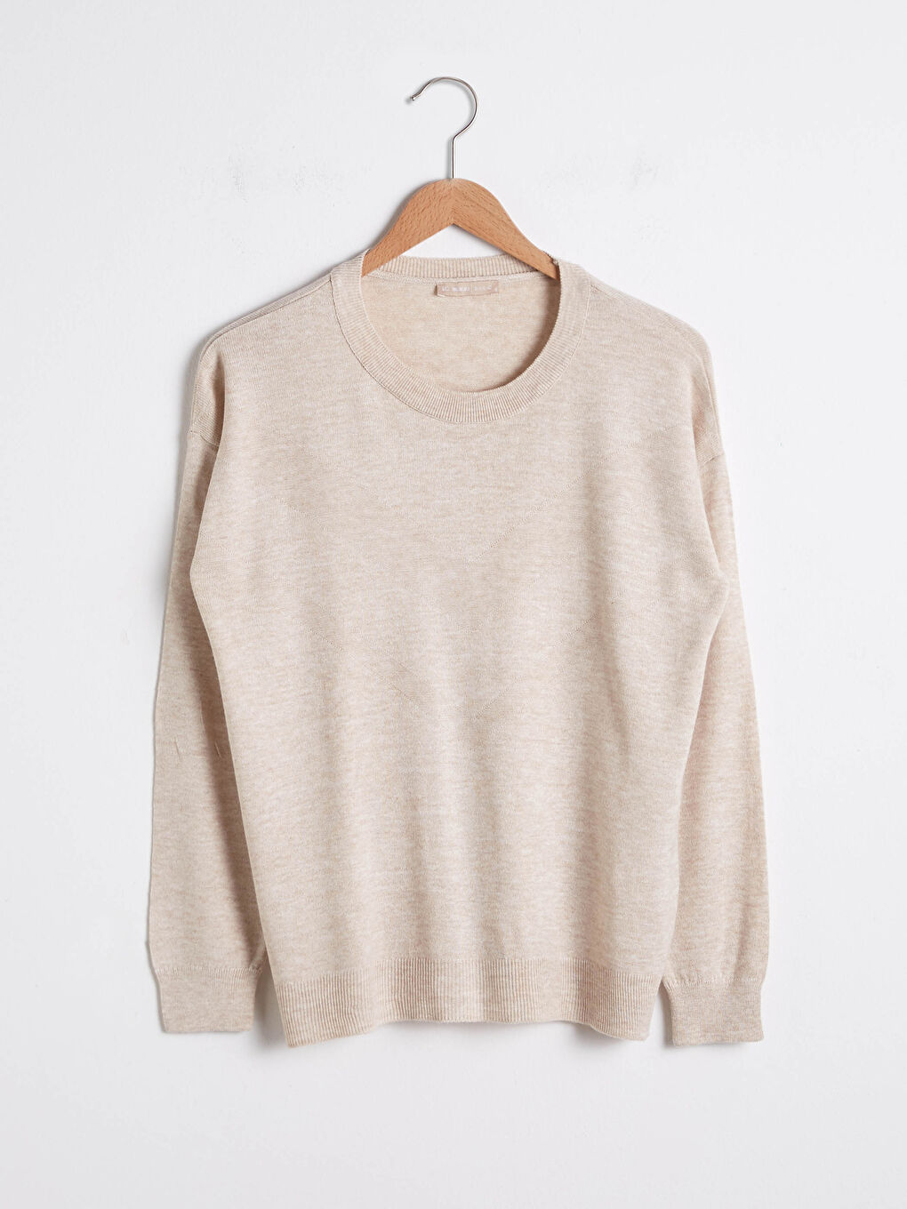 Bej Bisiklet Yaka Triko Basic Kazak -6