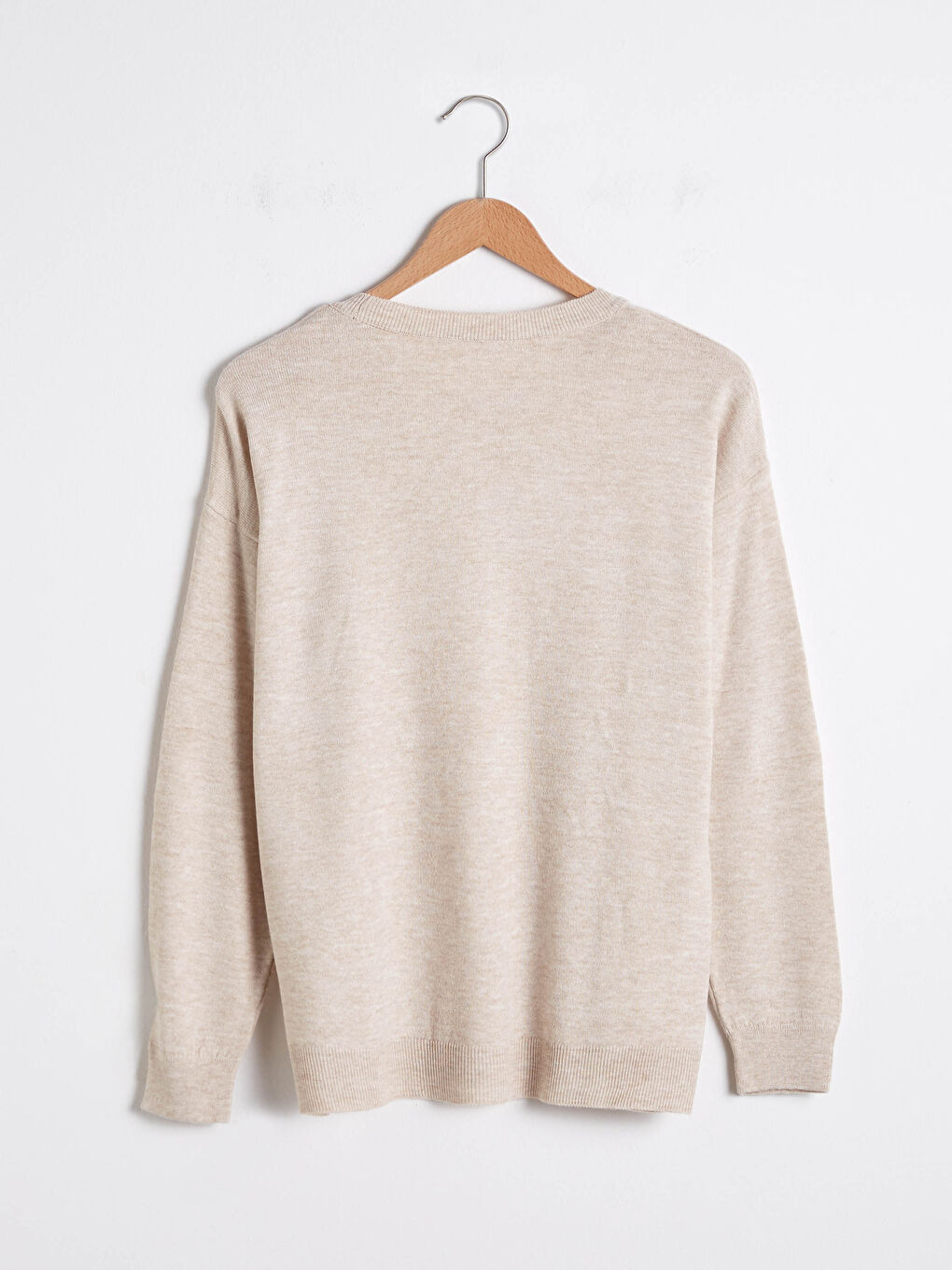 Bej Bisiklet Yaka Triko Basic Kazak -7