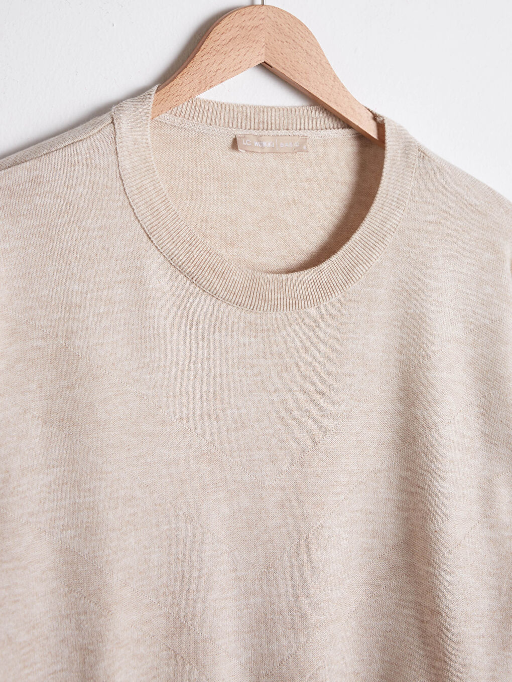 Bej Bisiklet Yaka Triko Basic Kazak -8