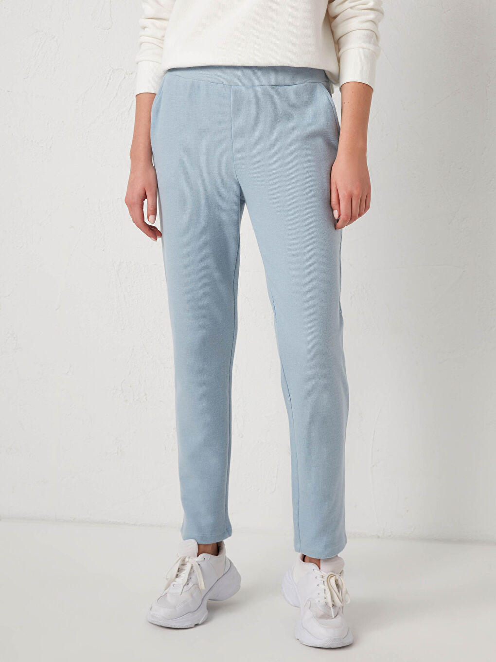 Mavi Beli Lastikli Pamuklu Eşofman Altı-3