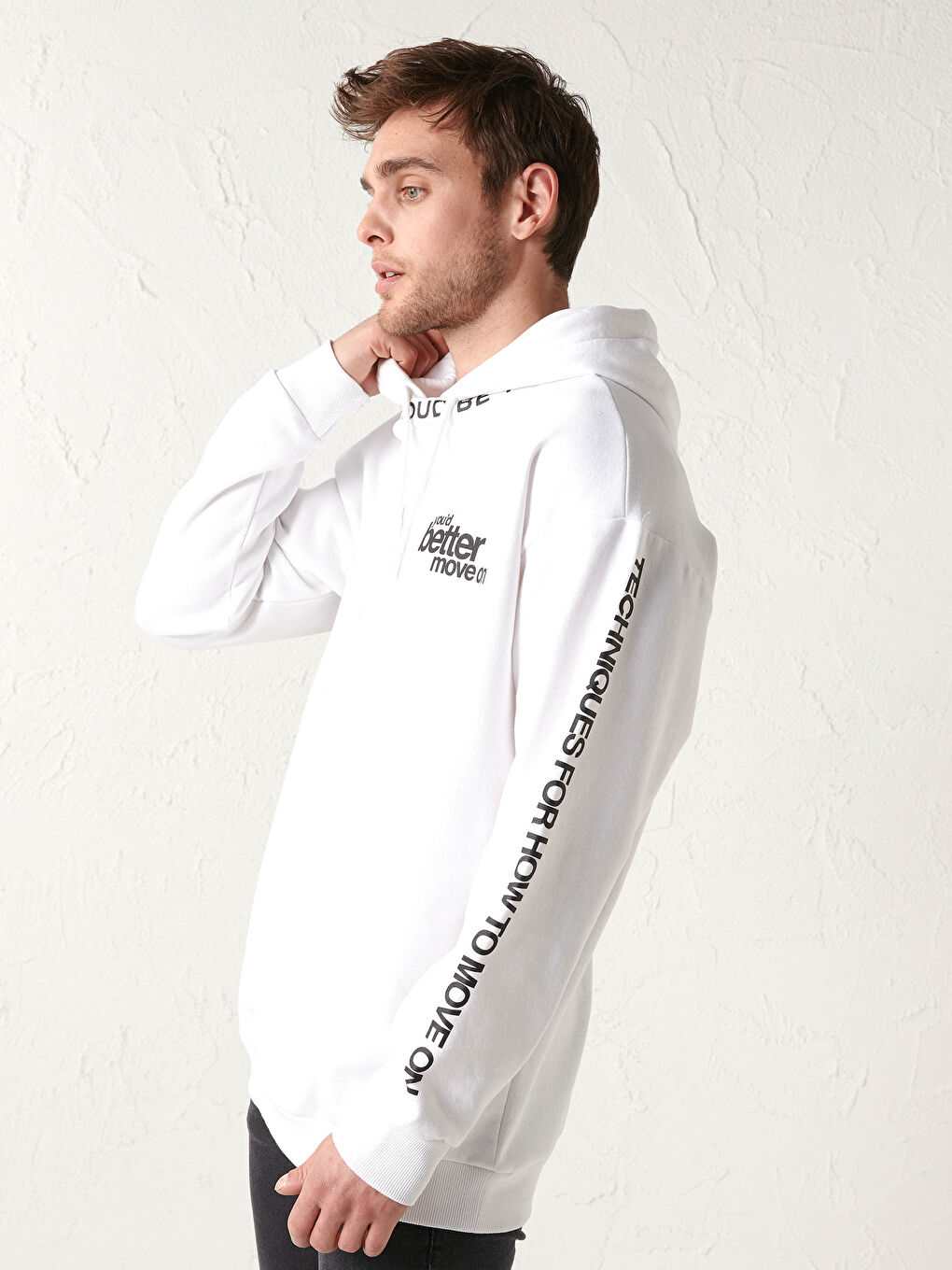 هودي مطبوع كم طويل للرجال-2