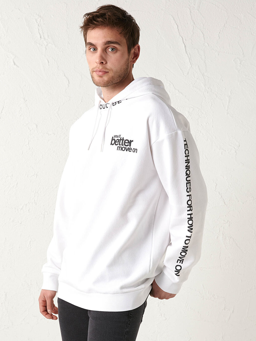 هودي مطبوع كم طويل للرجال-4