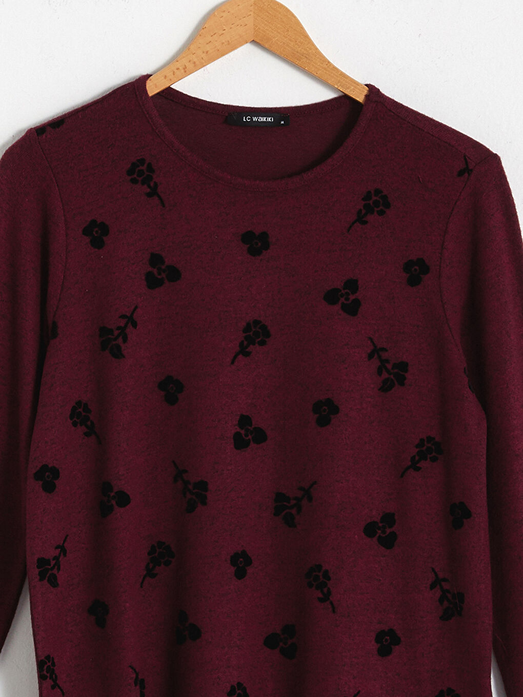 Bordo Bisiklet Yaka Çiçek Baskılı Bluz-7