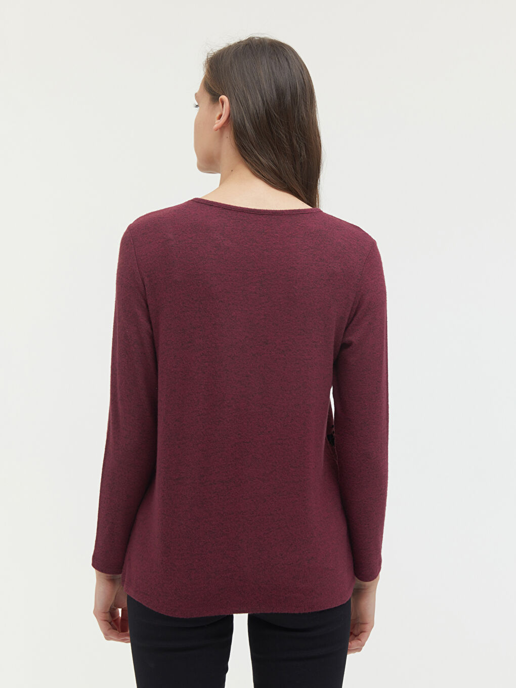 Bordo Bisiklet Yaka Çiçek Baskılı Bluz-3