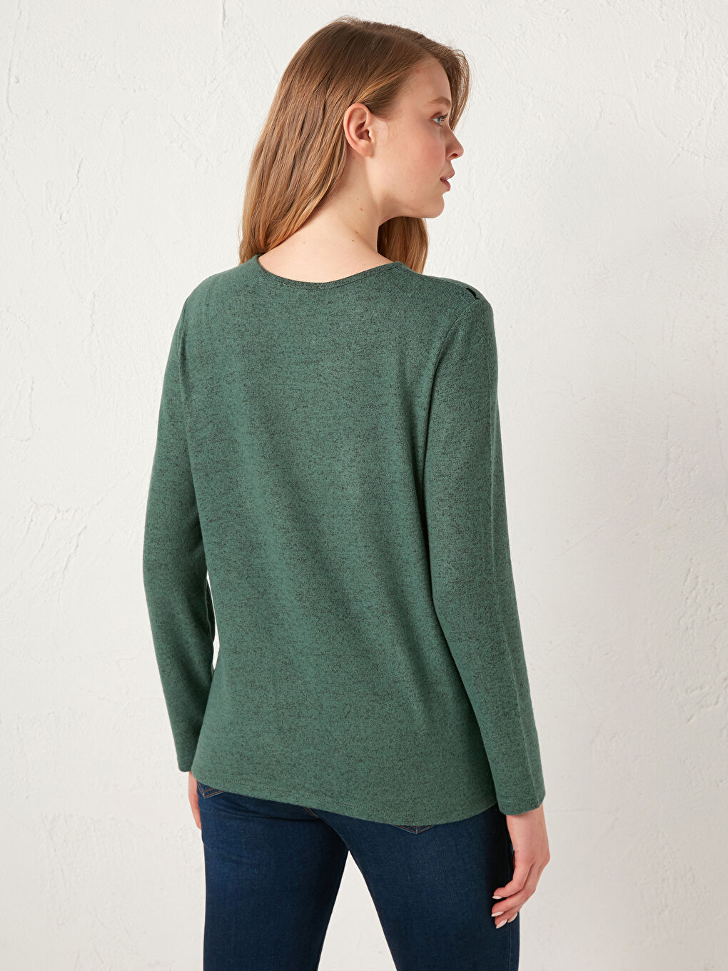 Yeşil Bisiklet Yaka Çiçek Baskılı Bluz-4