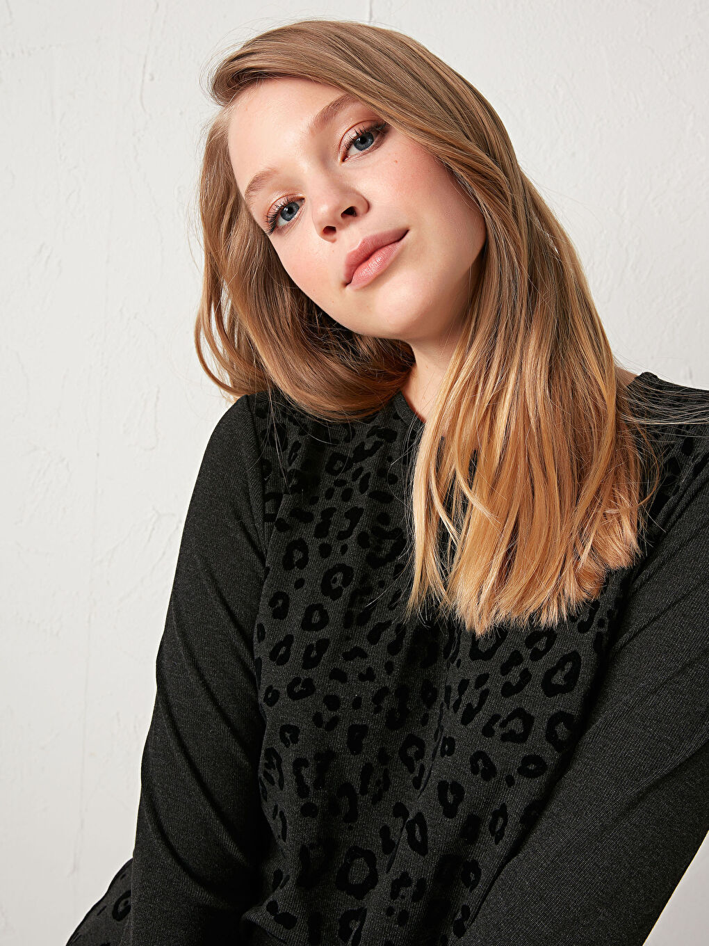 Antrasit Bisiklet Yaka Desenli Bluz-1