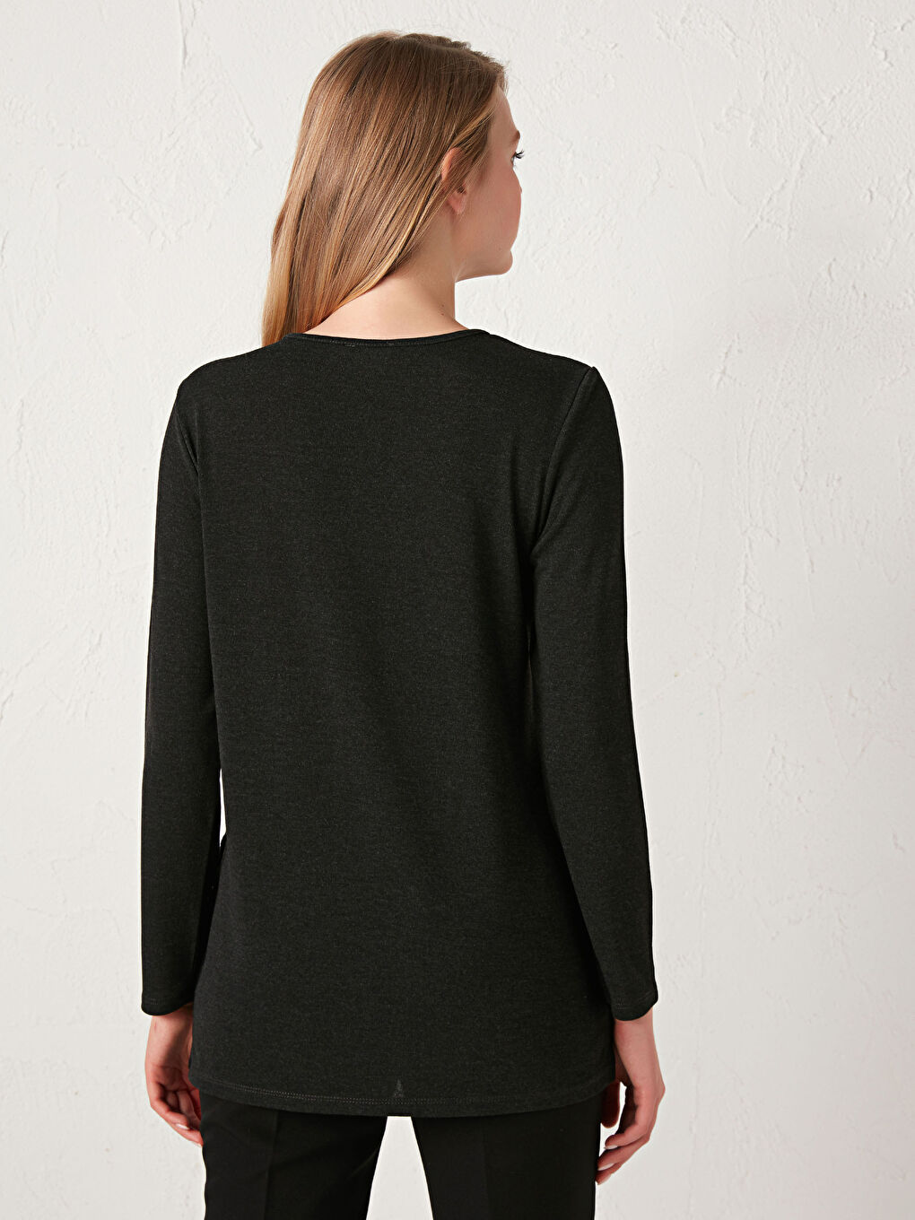 Antrasit Bisiklet Yaka Desenli Bluz-4