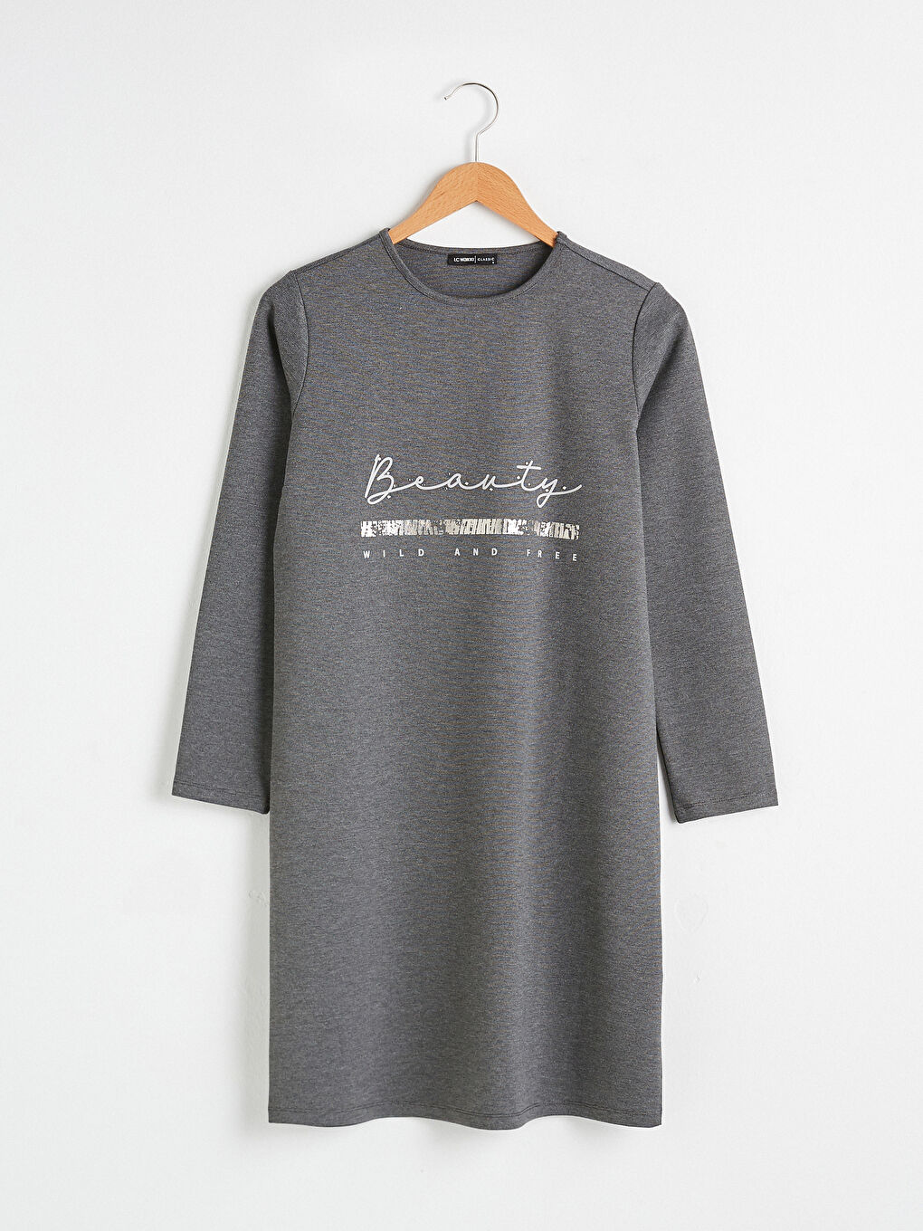 Antrasit Bisiklet Yaka Slogan Baskılı Tunik-5