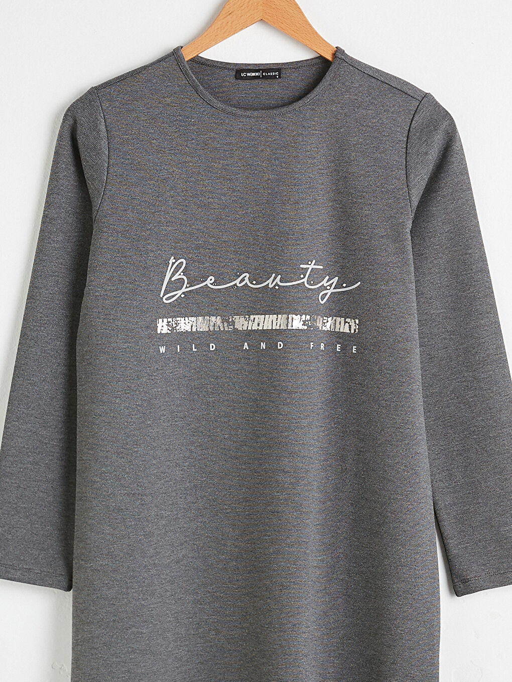 Antrasit Bisiklet Yaka Slogan Baskılı Tunik-7