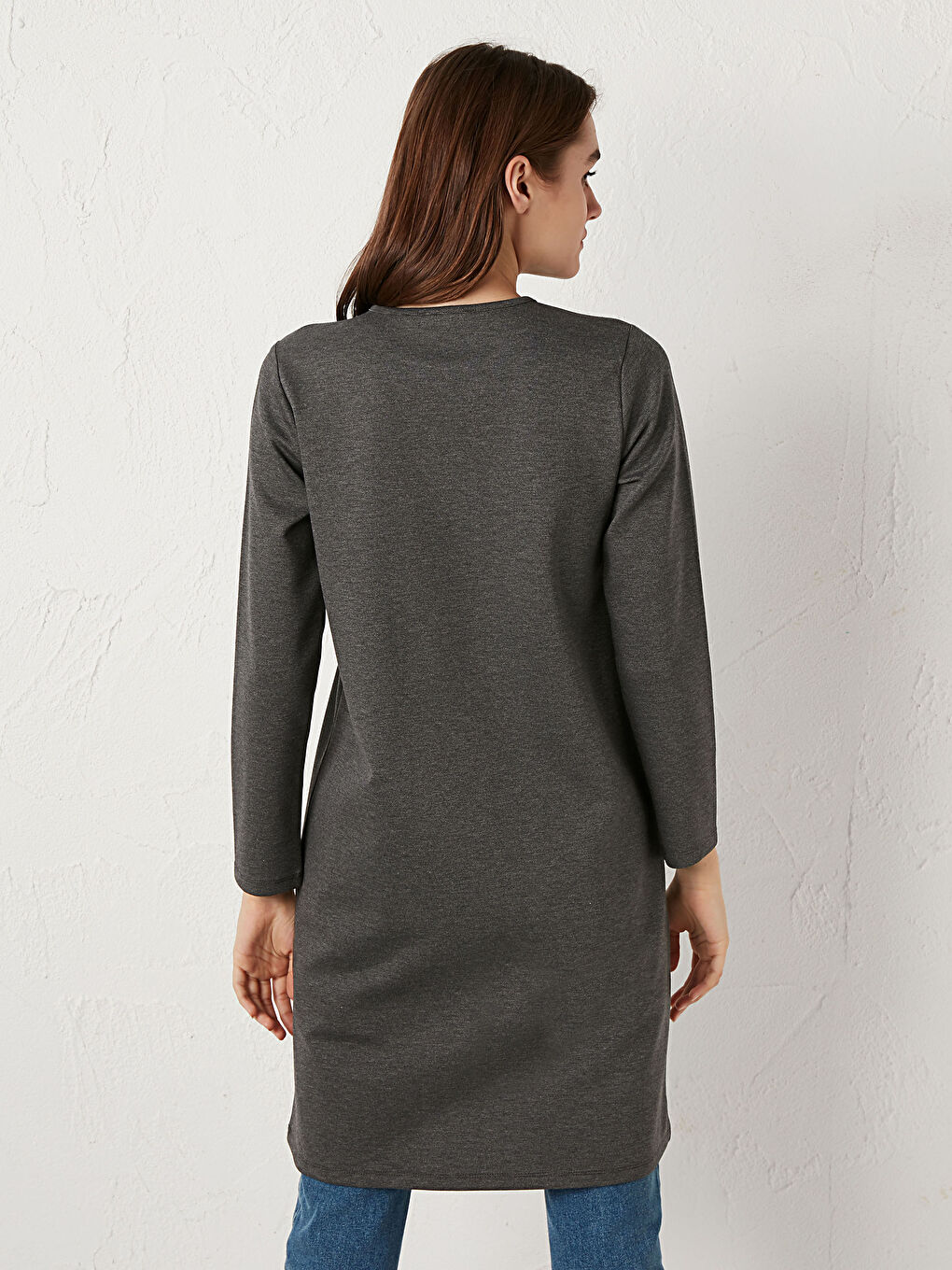 Antrasit Bisiklet Yaka Slogan Baskılı Tunik-4