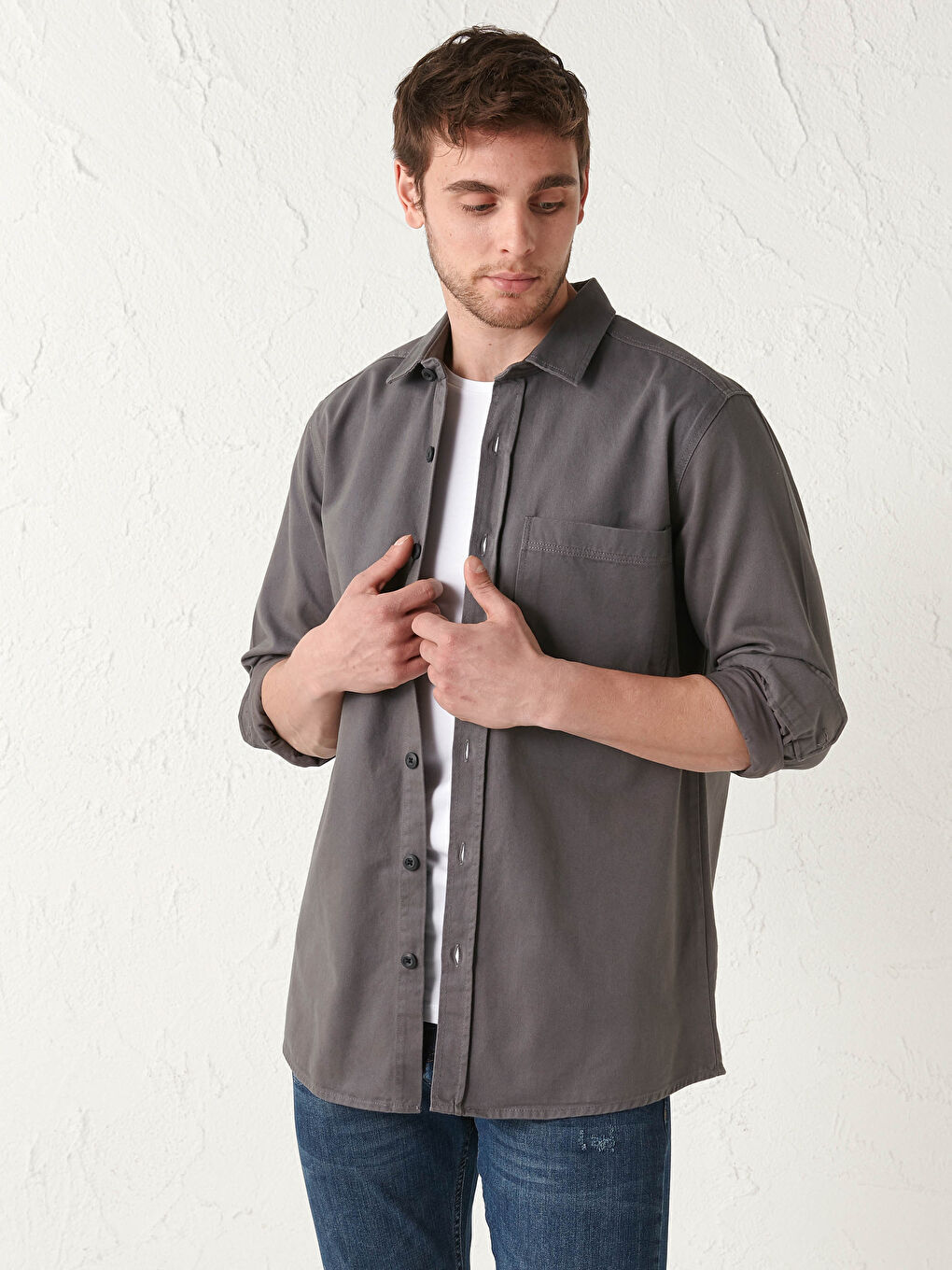 Chemise Gabardine Imprimée Manches Longues Coupe Standard-1