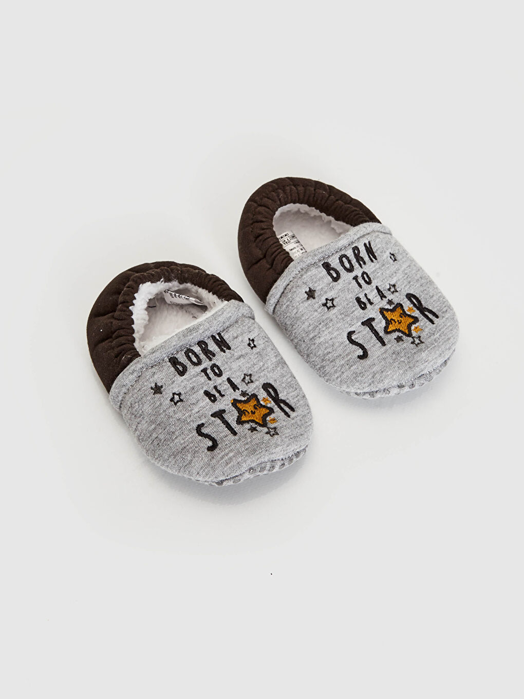 Gri Erkek Bebek Nakışlı Yürüme Öncesi Ev Ayakkabısı-4