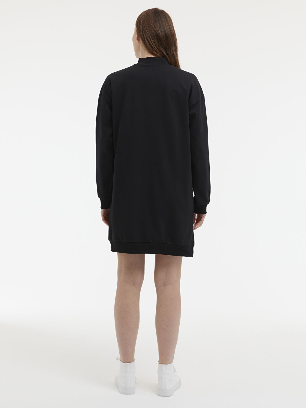 Siyah Yarım Balıkçı Yaka Slogan Baskılı Elbise-3