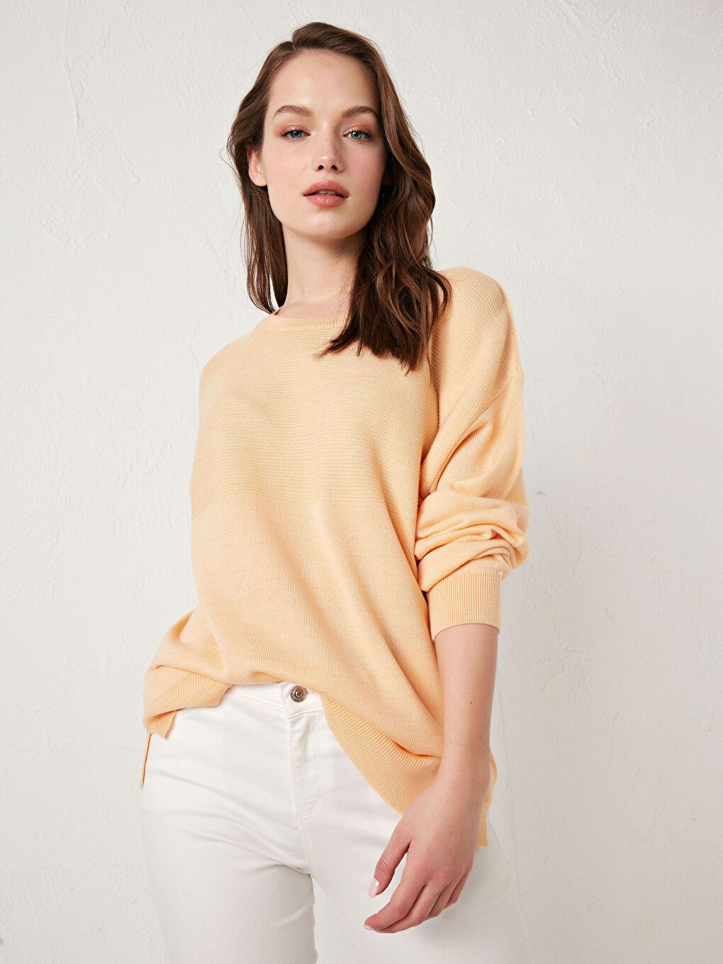 Turuncu Düz Bisiklet Yaka Triko Kazak