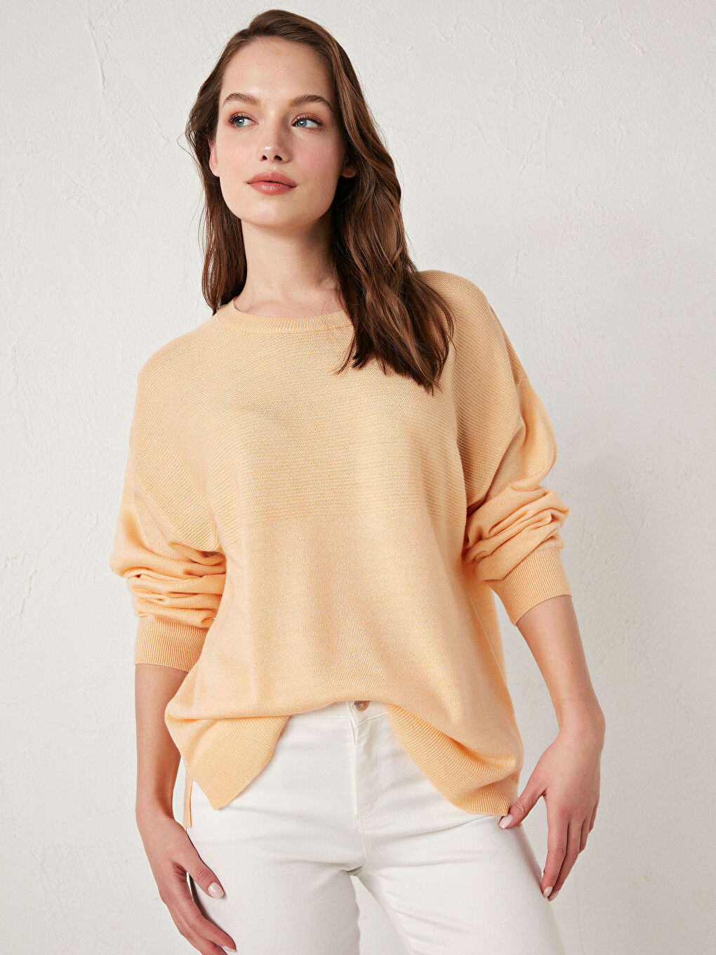 Turuncu Düz Bisiklet Yaka Triko Kazak-1