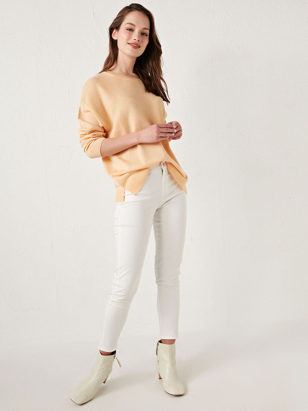 Turuncu Düz Bisiklet Yaka Triko Kazak-3