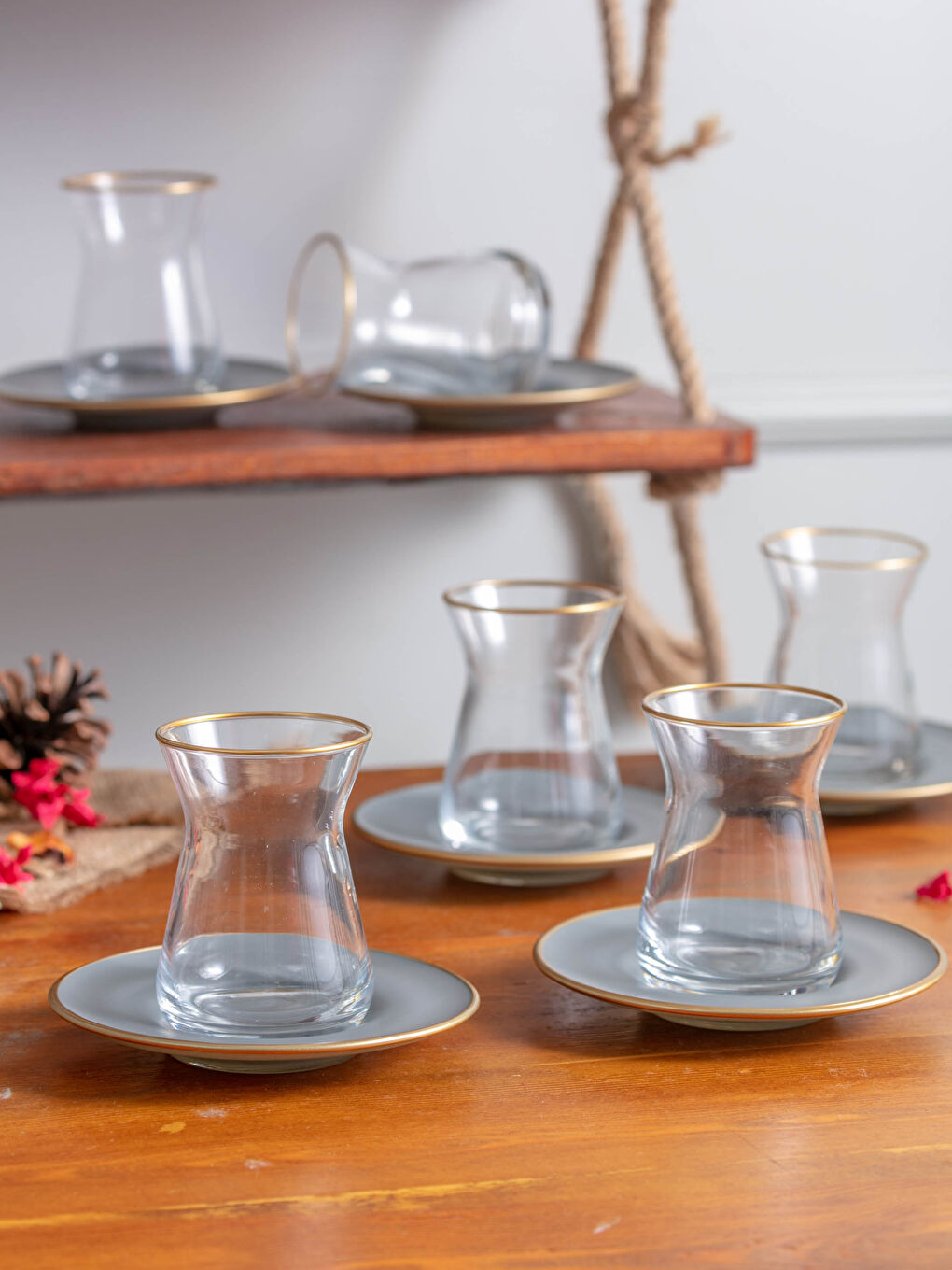 Tea Glass and Saucer Set for 6