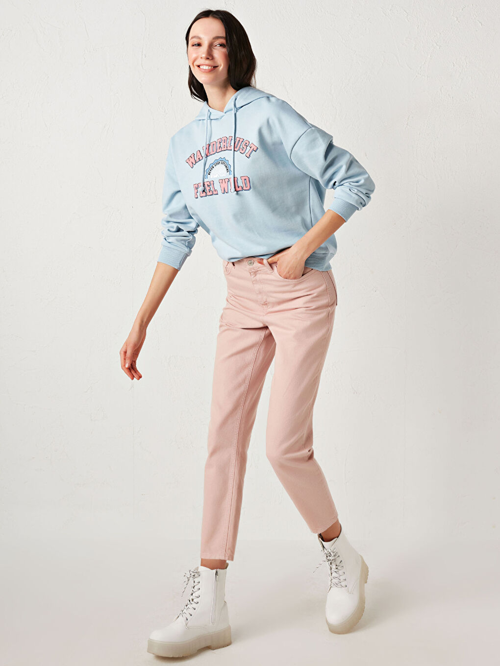 Damen Dickes Kapuzensweatshirt mit Textdruck-1