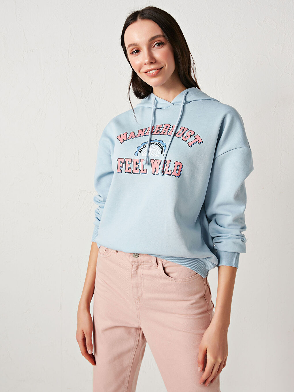 Damen Dickes Kapuzensweatshirt mit Textdruck-3