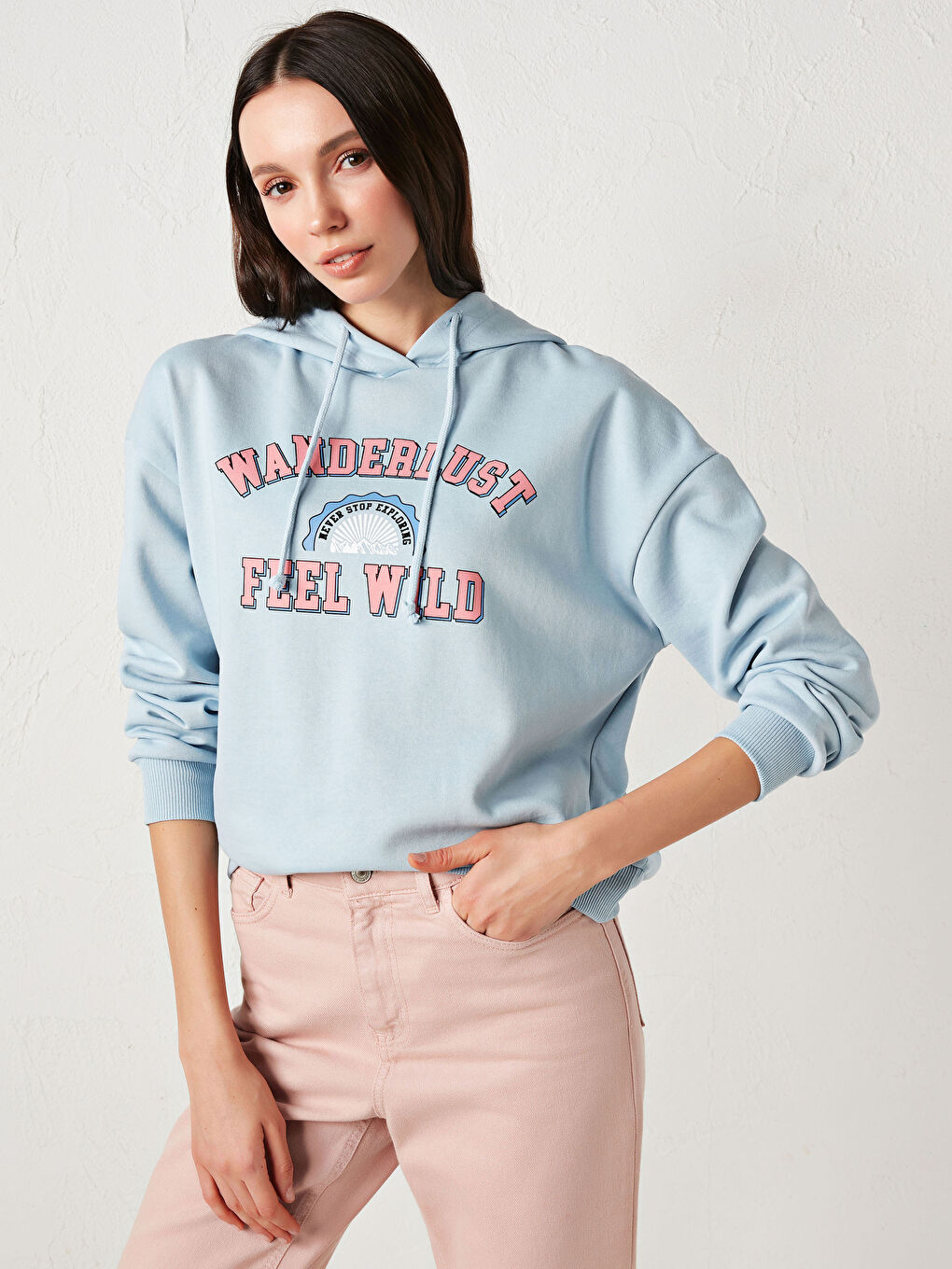 Damen Dickes Kapuzensweatshirt mit Textdruck-4