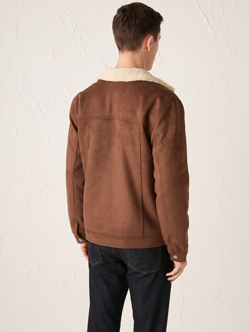LCW Vision Slim Fit Fur Collar Suede Coat -W10099Z8-JQE
