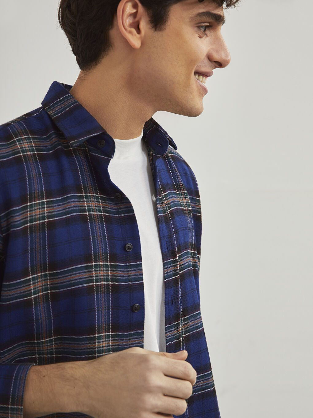 Lacivert Slim Fit Uzun Kollu Ekose Erkek Oduncu Gömlek-5