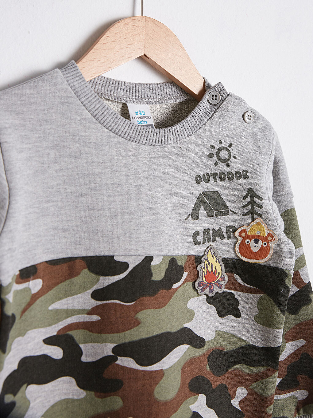 Gri Erkek Bebek Kamuflaj Desenli Sweatshirt-2