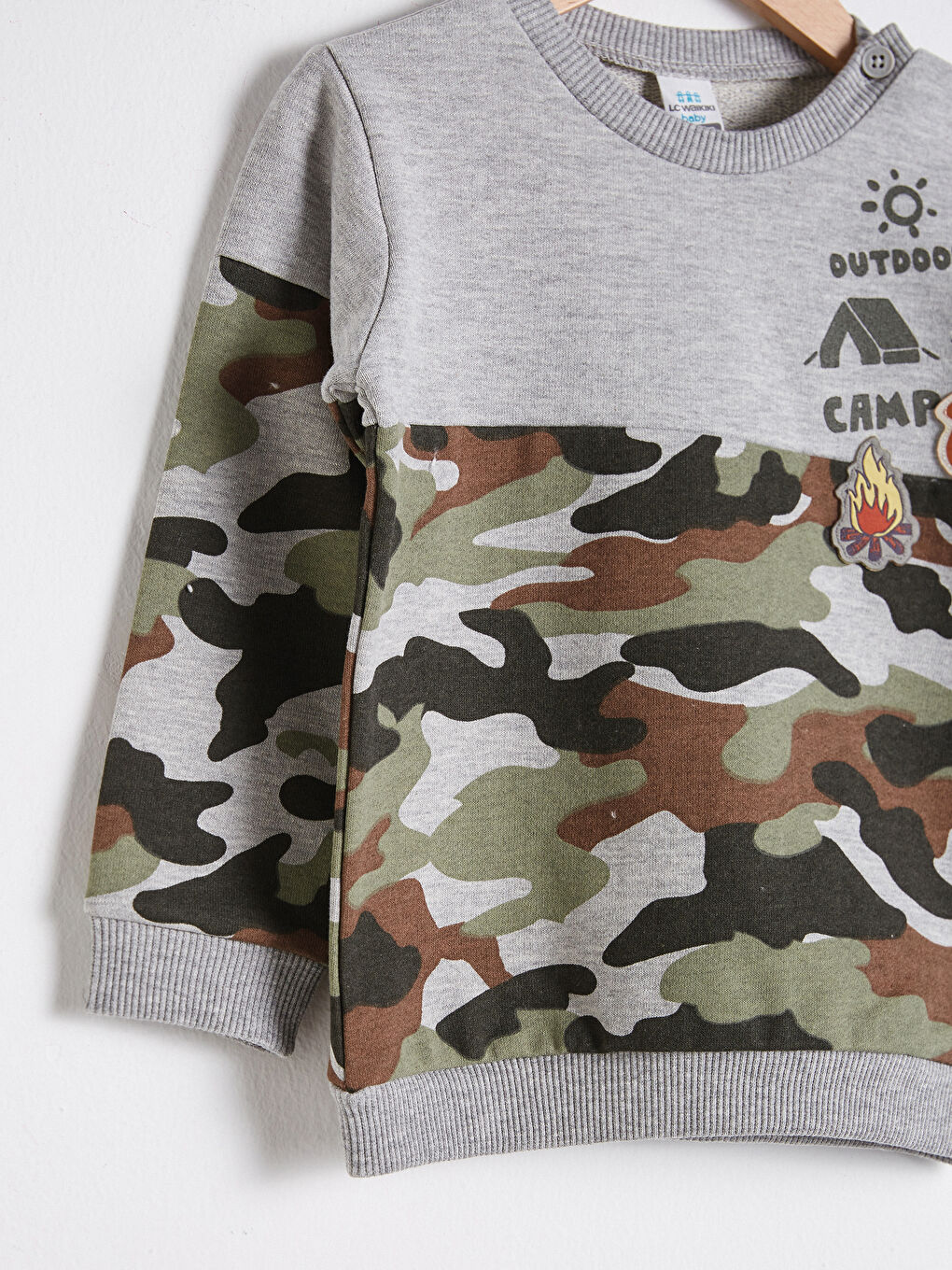 Gri Erkek Bebek Kamuflaj Desenli Sweatshirt-3