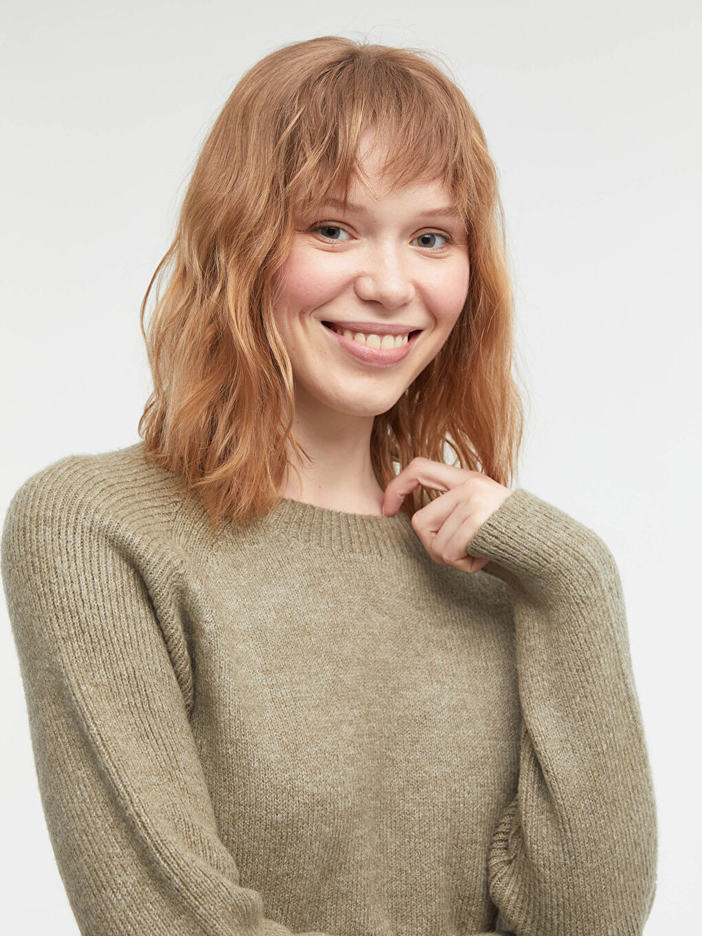 Haki Bisiklet Yaka Triko Basic Kazak -3