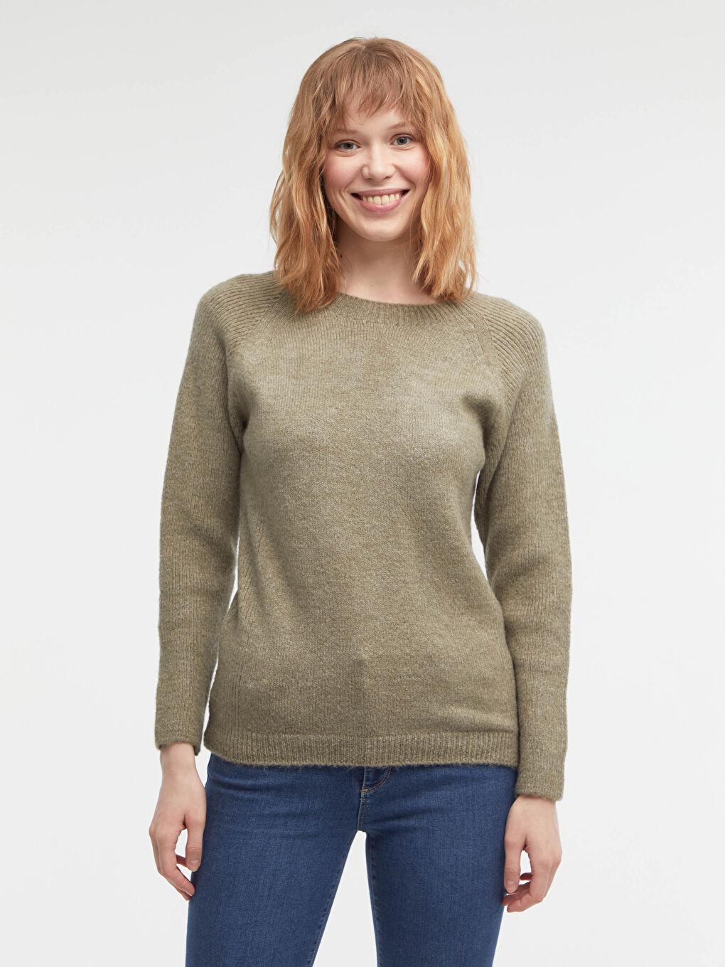 Haki Bisiklet Yaka Triko Basic Kazak -5