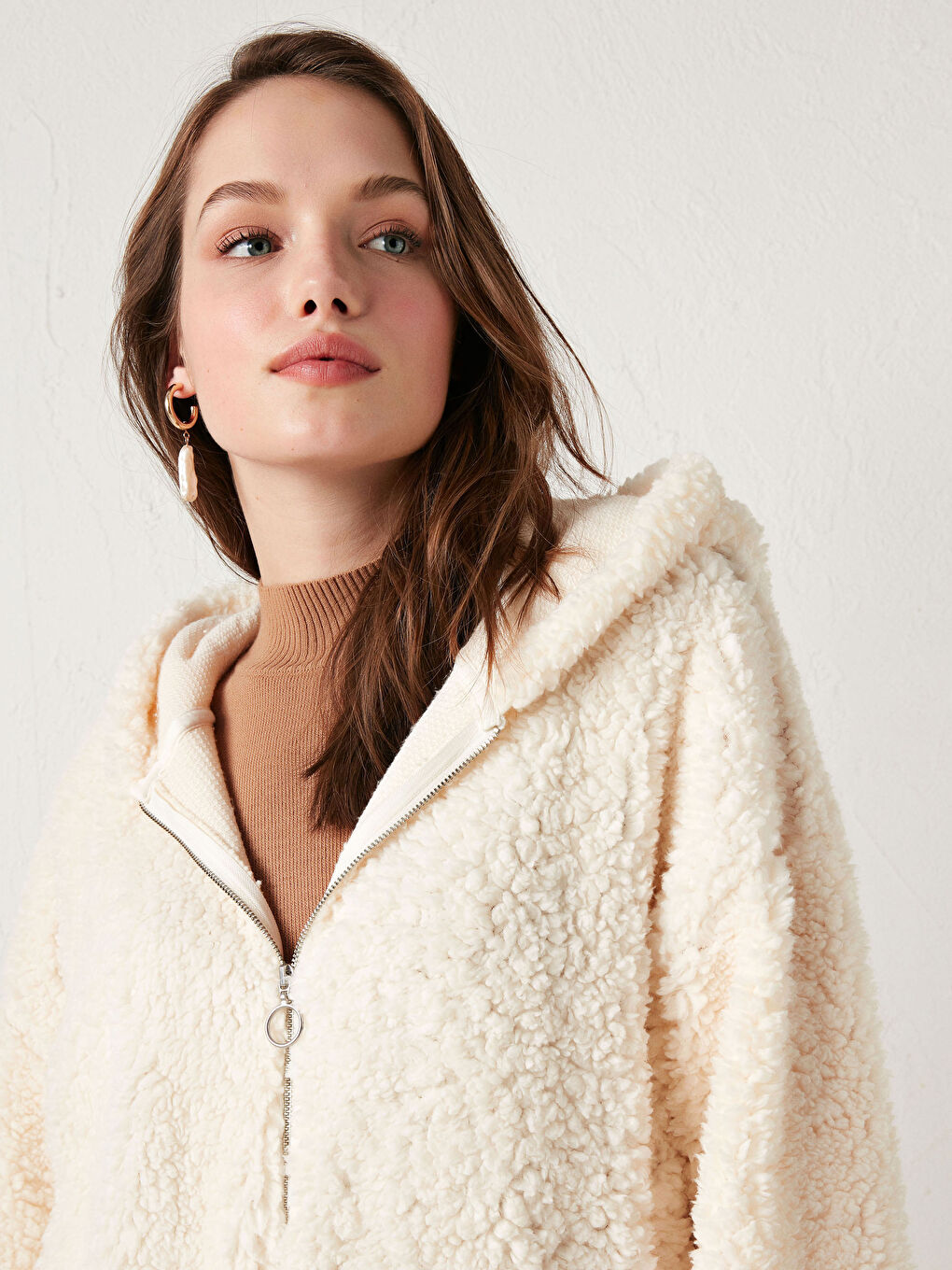 Hooded Zipper Closure Plush Cardigan-2