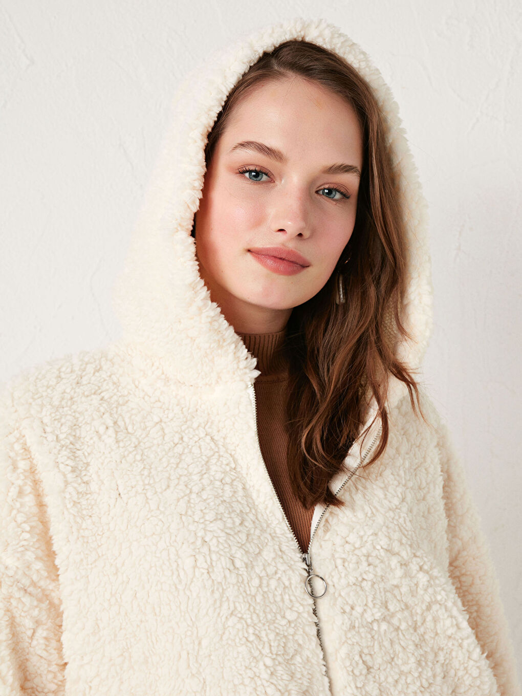 Hooded Zipper Closure Plush Cardigan-3