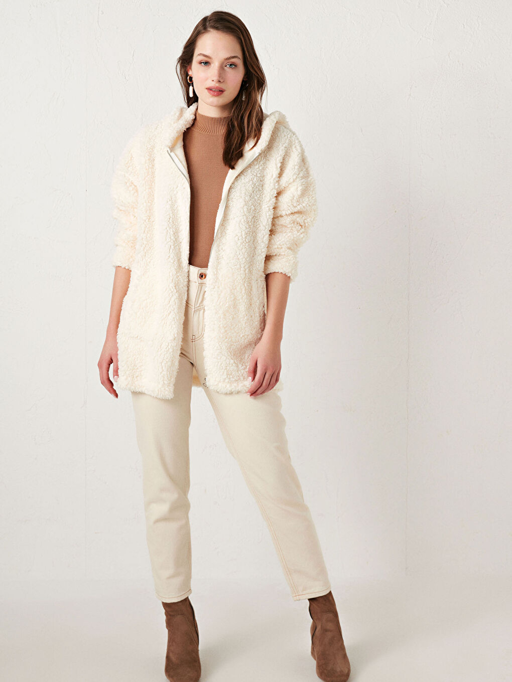 Hooded Zipper Closure Plush Cardigan-4