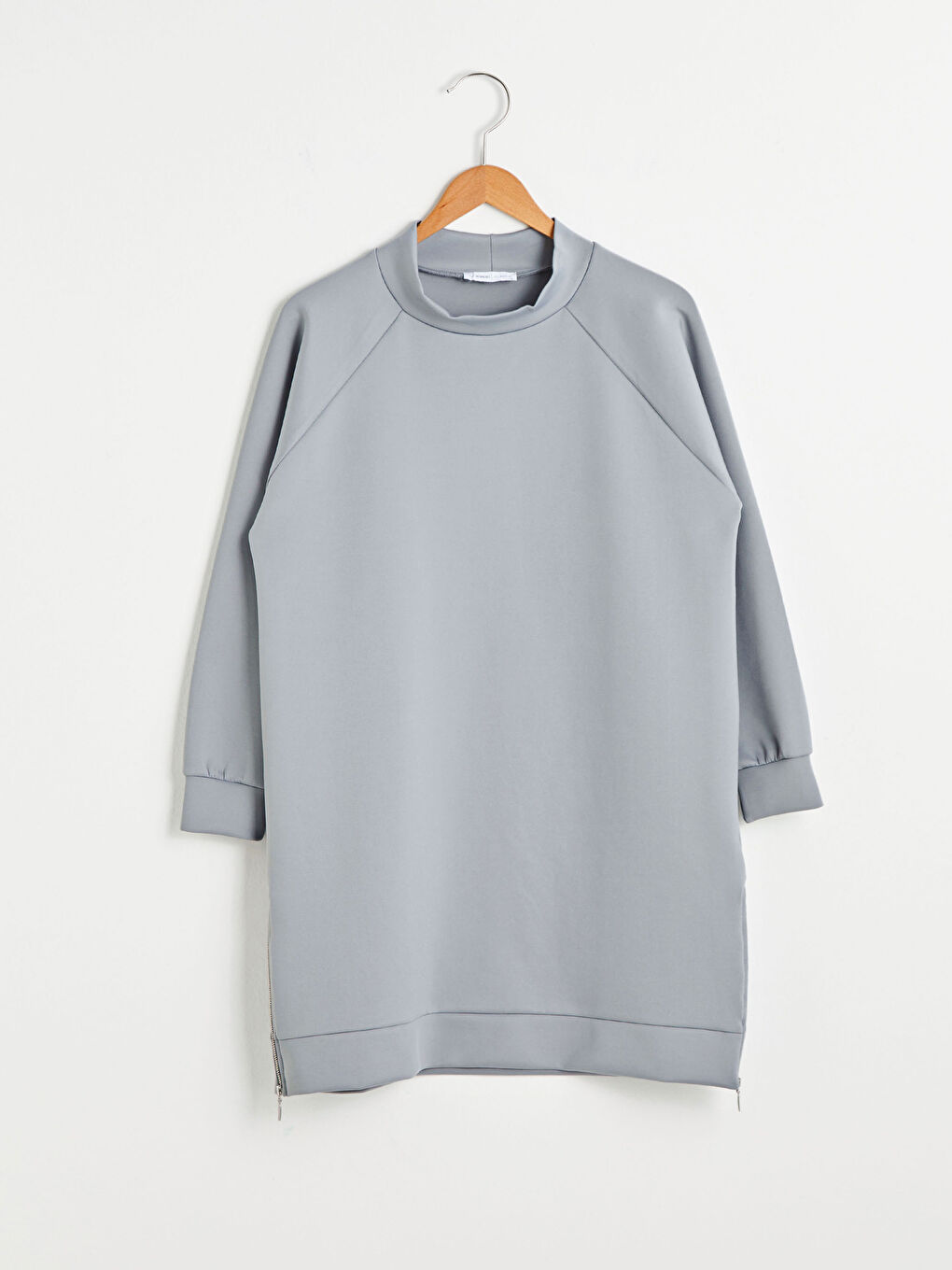 Mavi Dik Yaka Düz Uzun Kollu Kadın Tunik-10