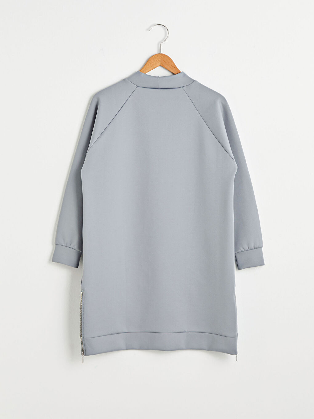 Mavi Dik Yaka Düz Uzun Kollu Kadın Tunik-11