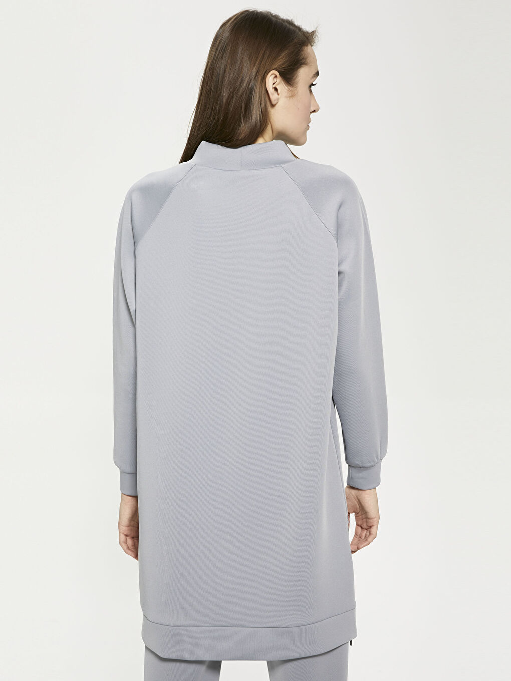 Mavi Dik Yaka Düz Uzun Kollu Kadın Tunik-4