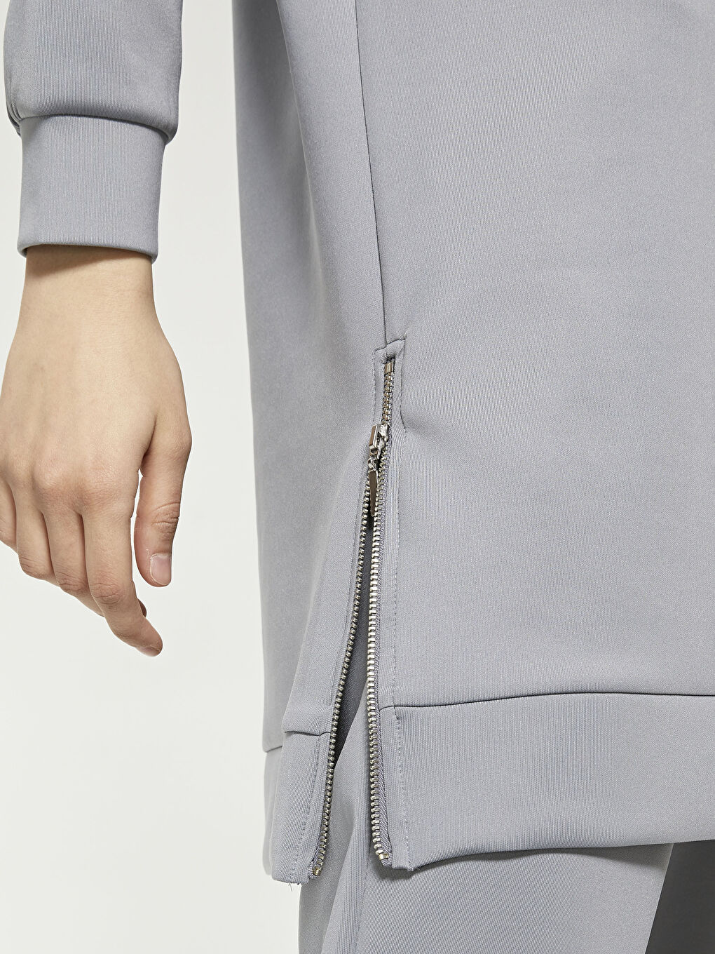 Mavi Dik Yaka Düz Uzun Kollu Kadın Tunik-3