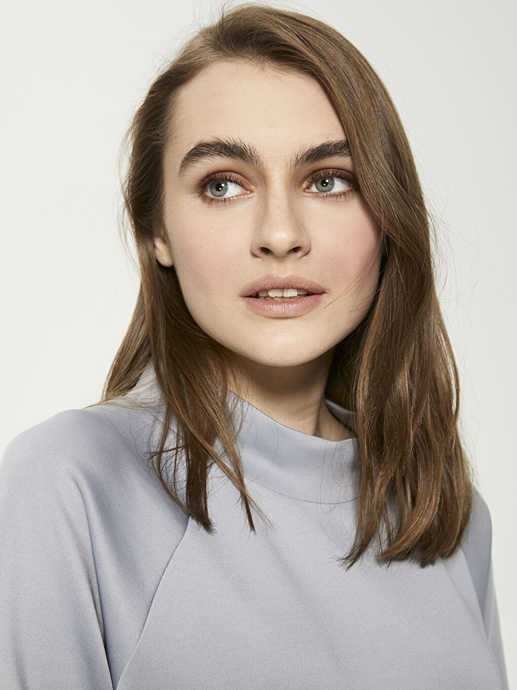 Mavi Dik Yaka Düz Uzun Kollu Kadın Tunik-1