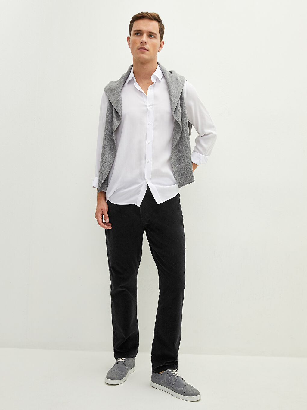 Siyah Normal Kalıp Erkek Chino Pantolon-1