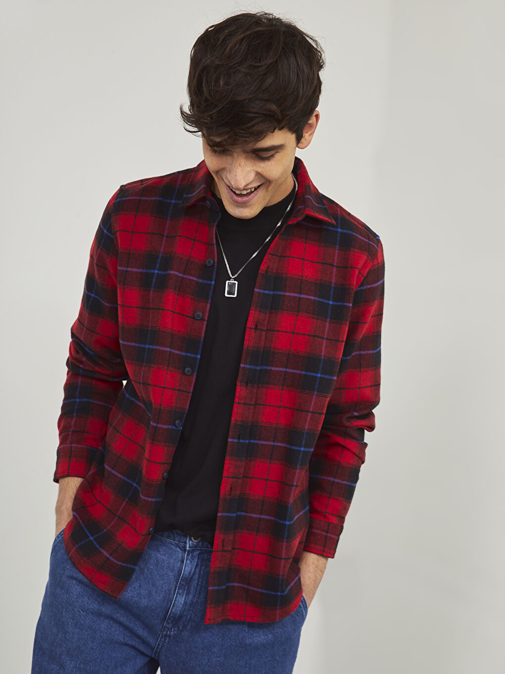 XSIDE Slim Fit Long Sleeve Plaid Men's Flannel Shirt