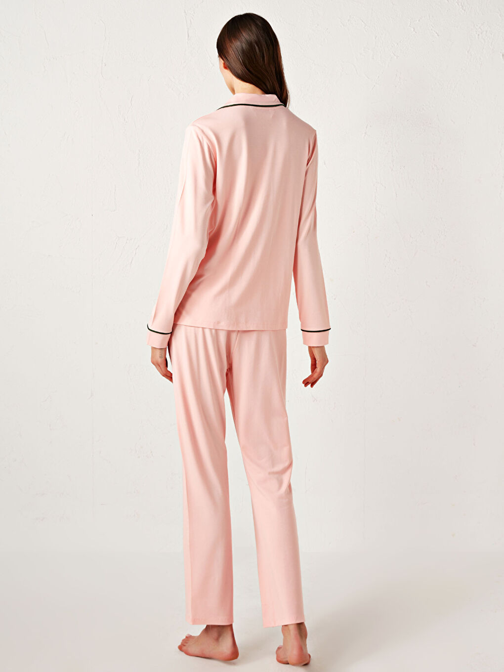 Pembe Gömlek Yaka Viskon Pijama Takımı-4