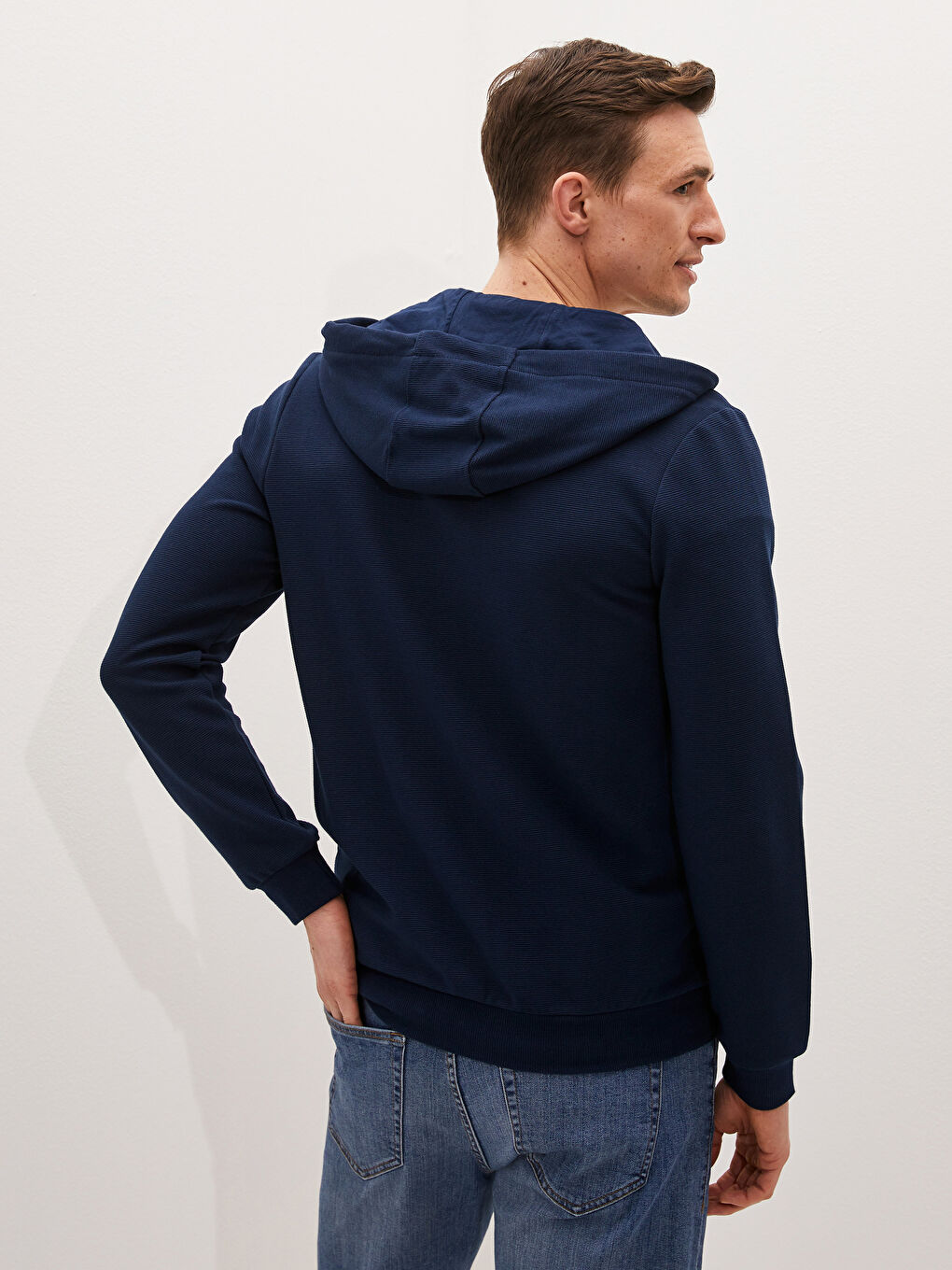 Lacivert Kapüşonlu Fermuarlı Erkek Sweatshirt-3