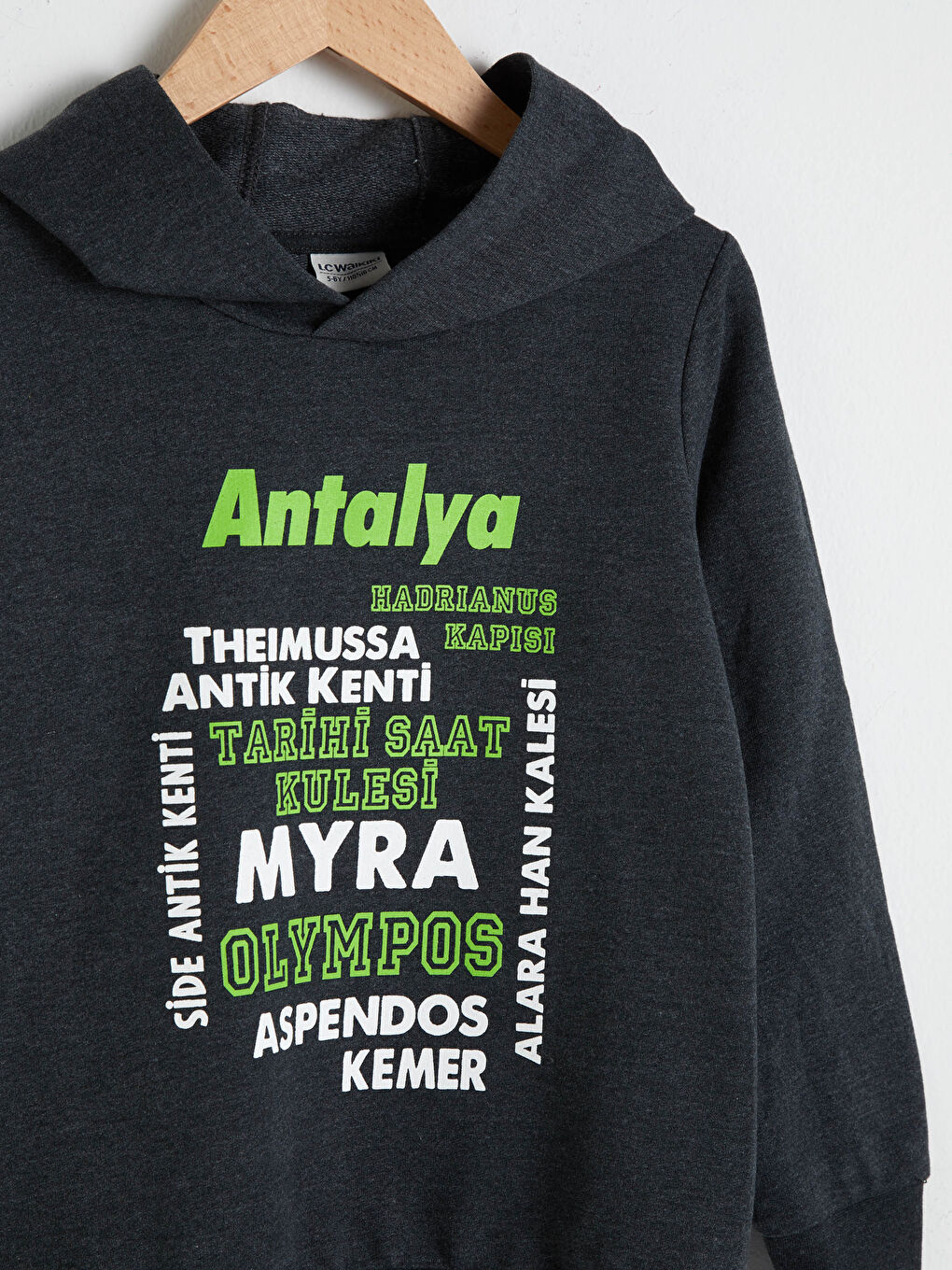 Antrasit Erkek Çocuk Antalya Baskılı Kapüşonlu Sweatshirt-2