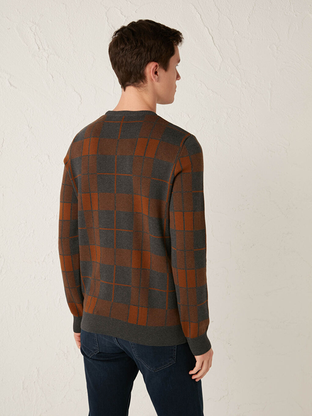 Kahverengi Bisiklet Yaka Uzun Kollu İnce Erkek Triko Kazak-3