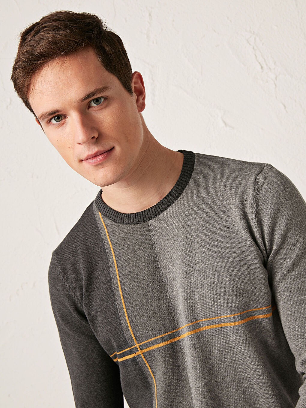 Antrasit Bisiklet Yaka Uzun Kollu Desenli Triko Erkek Kazak