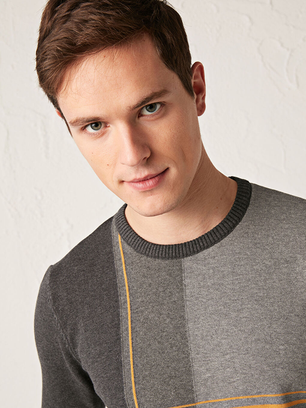 Antrasit Bisiklet Yaka Uzun Kollu Desenli Triko Erkek Kazak-1