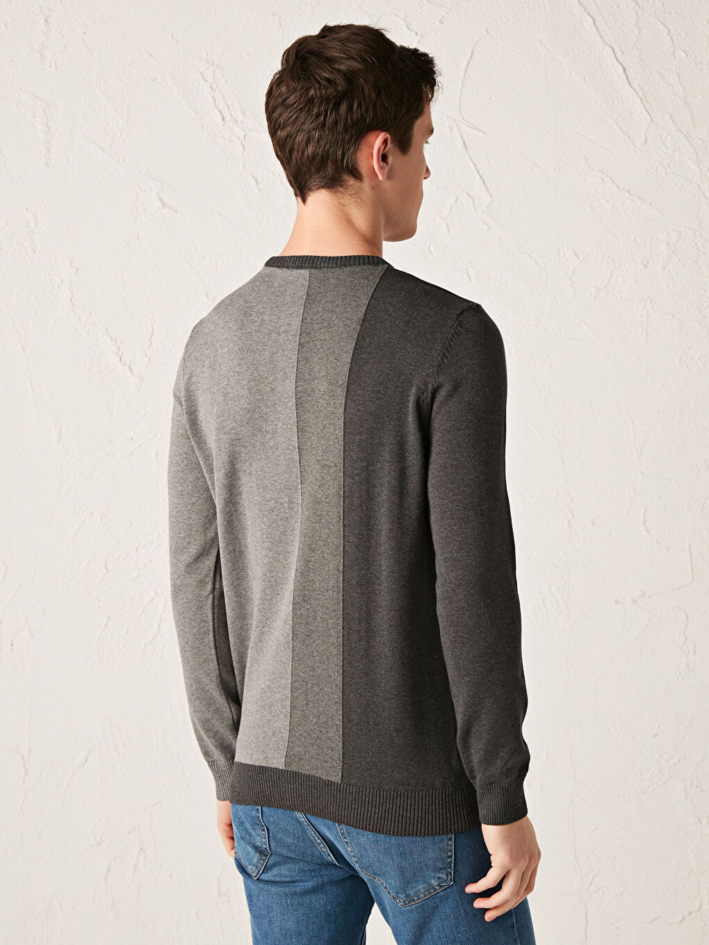 Antrasit Bisiklet Yaka Uzun Kollu Desenli Triko Erkek Kazak-3