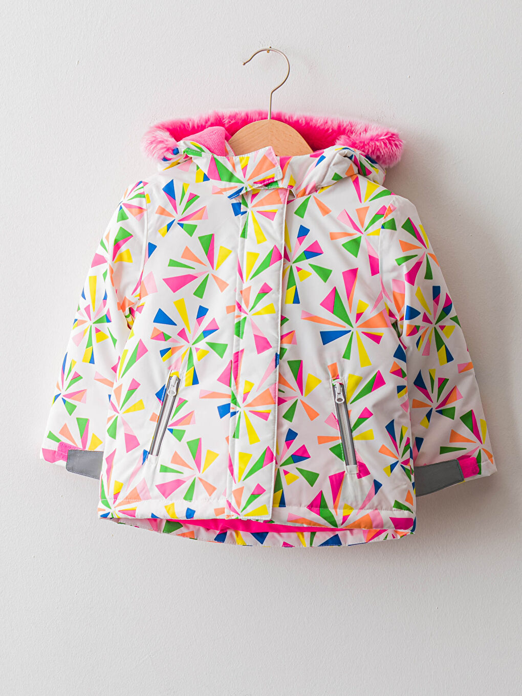 معطف بسحاب مطبوع كم طويل بكابوش لبنات رضع