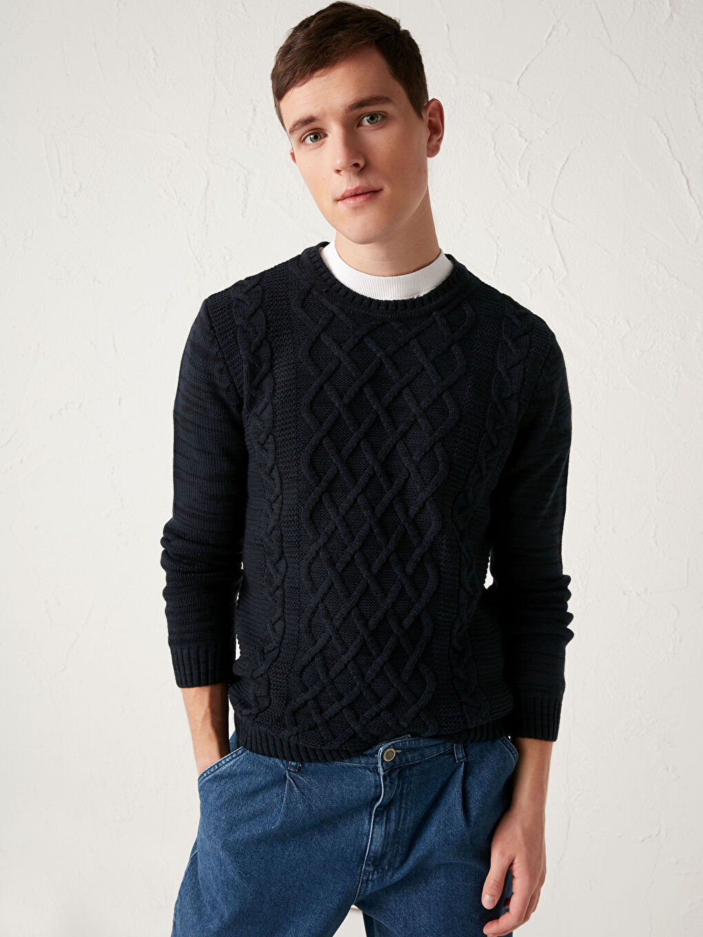 Slim Fit Crew Neck Tricot Jumper-1